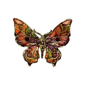 Vintage Danecraft Butterfly Brooch Pin Gold Pink Purple Green Signed